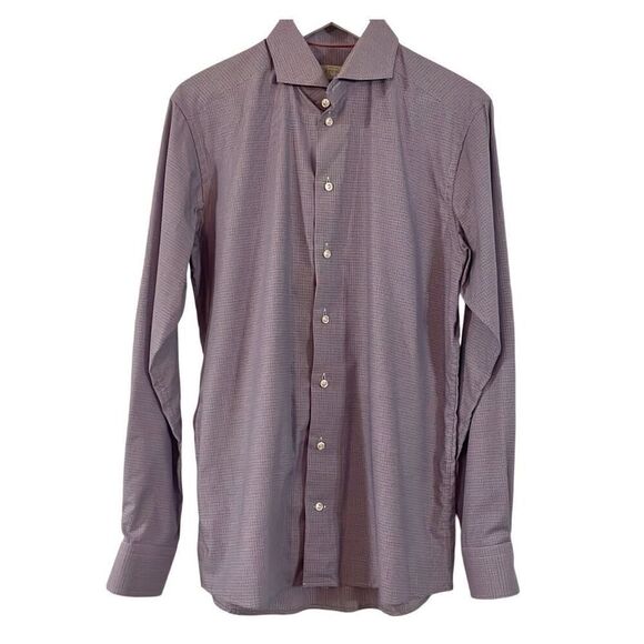 Eton 42 slim 16 1/2 red blue plaid button down shirt - Picture 2 of 8